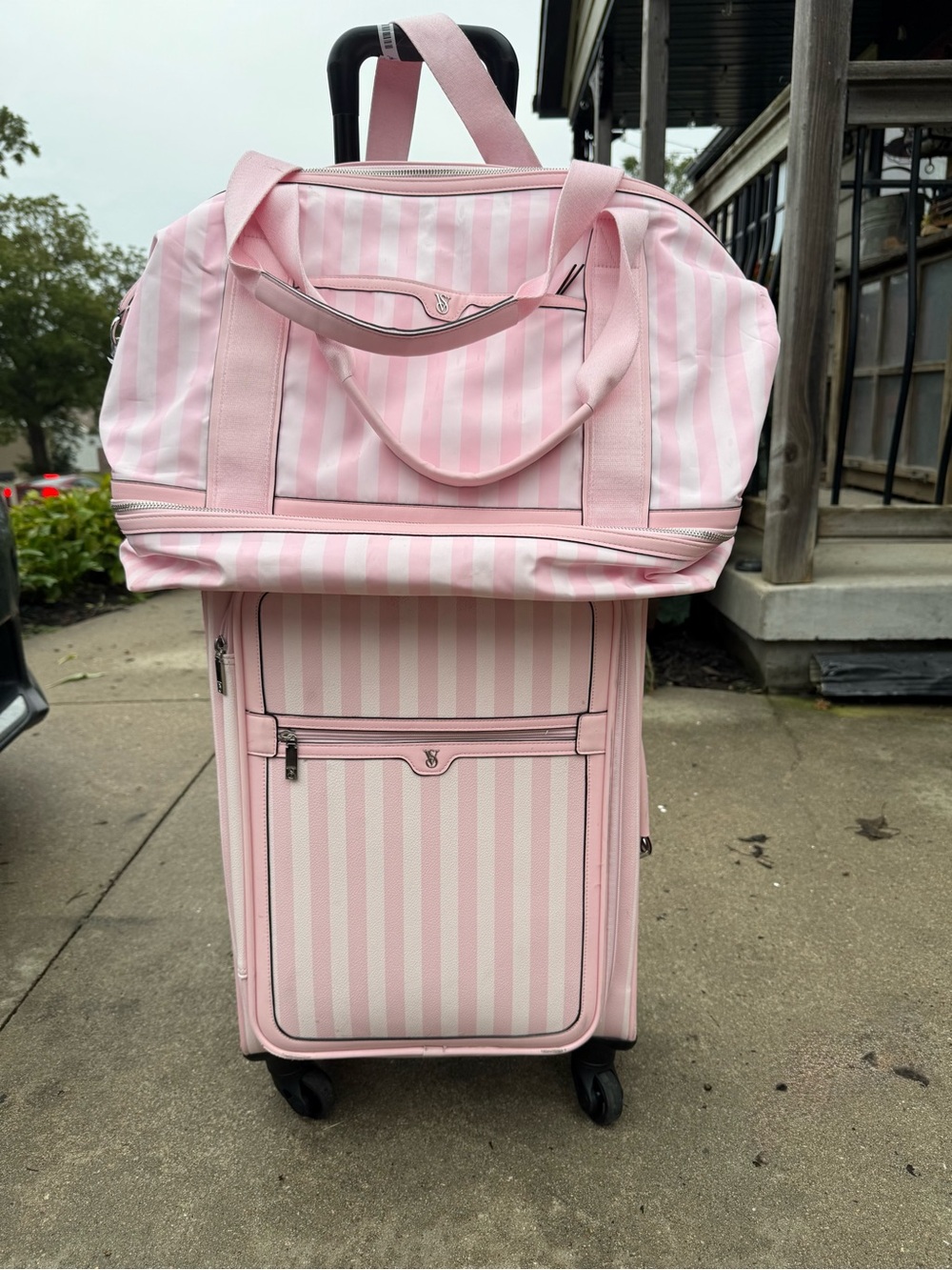 Victoria’s Secret Pink Stripe Carry-On + Matching Weekender Travel Set